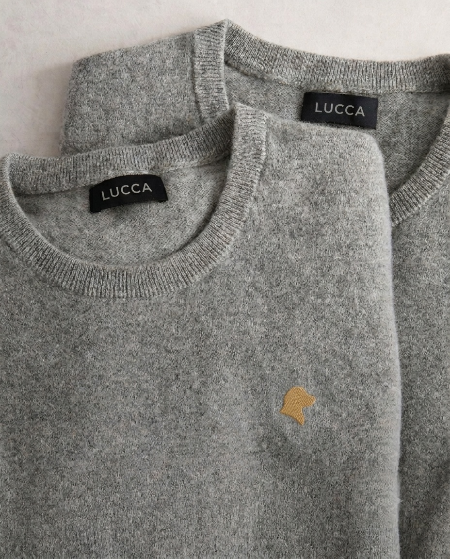 A grey cashmere crew from the Lucca collection