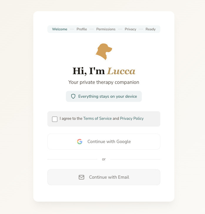 The Lucca welcome and sign-in screen